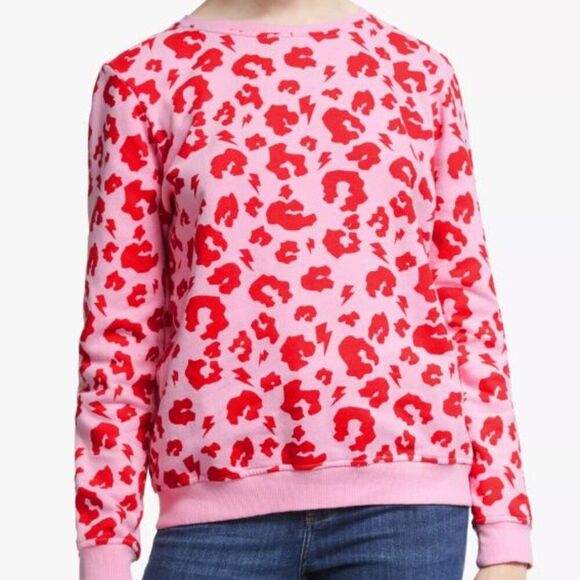 Scamp & Dude Leopard Lightning Bolt Sweatshirt Organic Cotton Pink Red Sz S - Picture 1 of 13